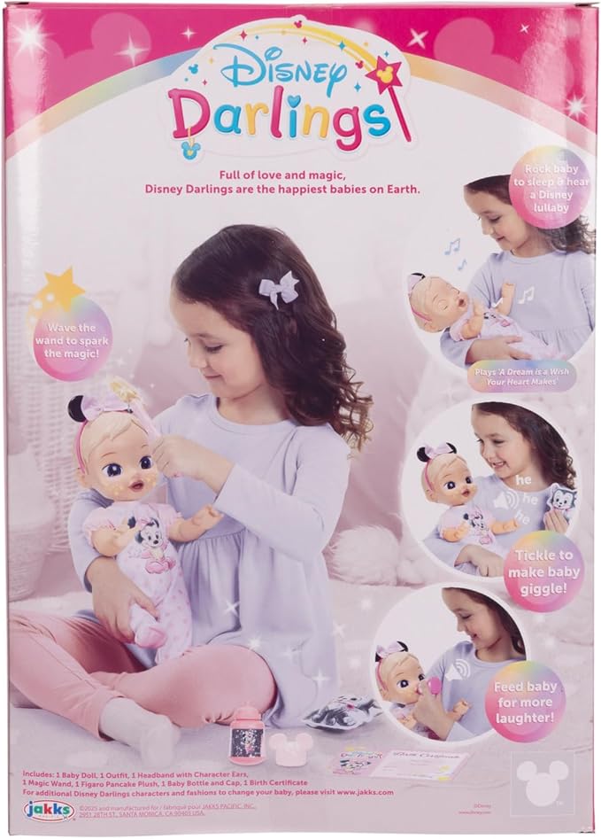 Disney Darlings 13-Inch Interactive Baby Doll – Magical Lights, Sounds, Music & Wand – Minnie-Inspired Nurturing Doll with Accessories – Multiple Skin Tones, Eye Colors – Ages 2 and Up