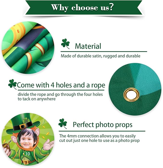 Skylety St. Patrick's Day Bean Bag Toss Game Party Favor Hanging Leprechaun Shamrock Toss Game Banner Photo Prop with 3 Bean Bags for St. Patrick's Day Party Supplies