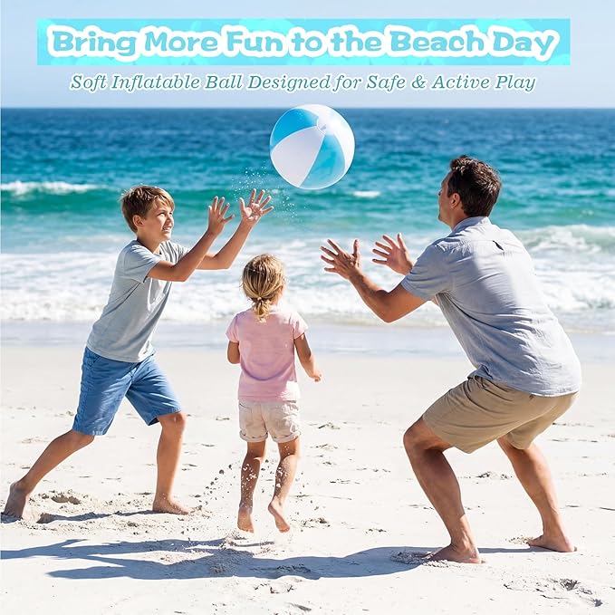 5 Pcs Inflatable Beach Balls 24 & 16 Inch Pastel PVC Large Beach Balls Bulk Blow up Pool Water Game Toy for Kid Adult Birthday Luau Summer Pool Party Favors Decorations(Blue)