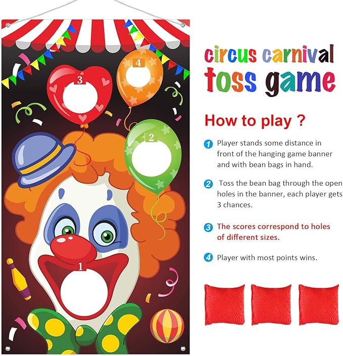 Blulu Carnival Toss Games Banner with 3 Bean Bags Halloween Carnival Game for Kids and Adults Circus Theme Party Decorations for Birthday Family Fun Throwing Indoor Outdoor