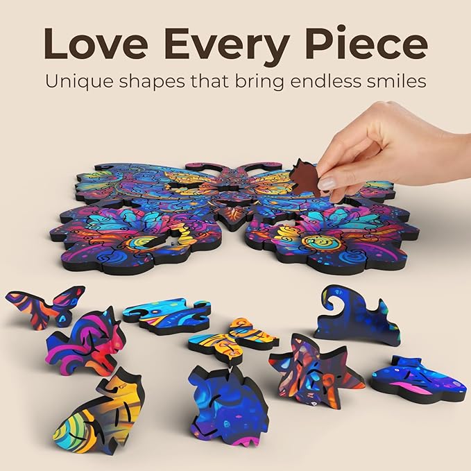 CRAFTHUB Animal Wooden Puzzles for Adults – A4 Galaxy Butterfly with 75 Pieces Wood Puzzles – Jigsaw Puzzles with Unique Animal Shapes – 9.1" x 7.6"