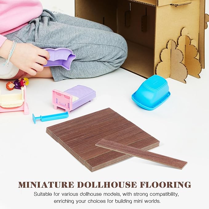 Toyvian 40 Pcs Miniature Dollhouse Flooring: Self Adhesive Floor Peel Boards Stickers, Mini DIY Flooring Wood Grain Tiles Doll House Accessories (Dark Brown)