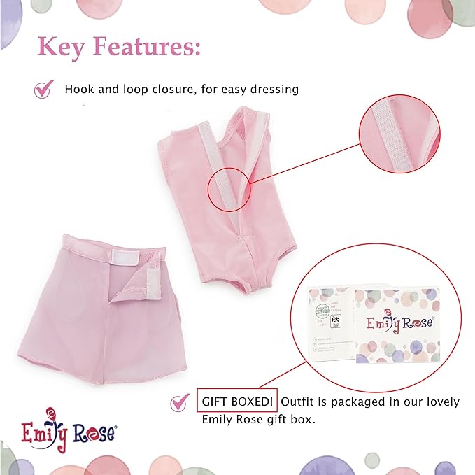 Emily Rose 14 Inch Fashion Doll Clothes 9-PC Ballet Essentials Bundle with Ballerina Practice Outfit & Sparkly Dance Recital Tutu | Halloween Costume for 14" Wellie Wishers Fashion Dolls
