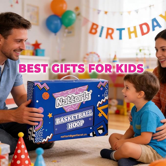 Nattork Kids Basketball Hoop, Adjustable Height Toddler Basketball Hoop Stand, Indoor Outdoor Basketball Goal Toy for Boys Girls Ages 3~8 Years Old, Includes 3 Balls, Ideal for Birthday Gift