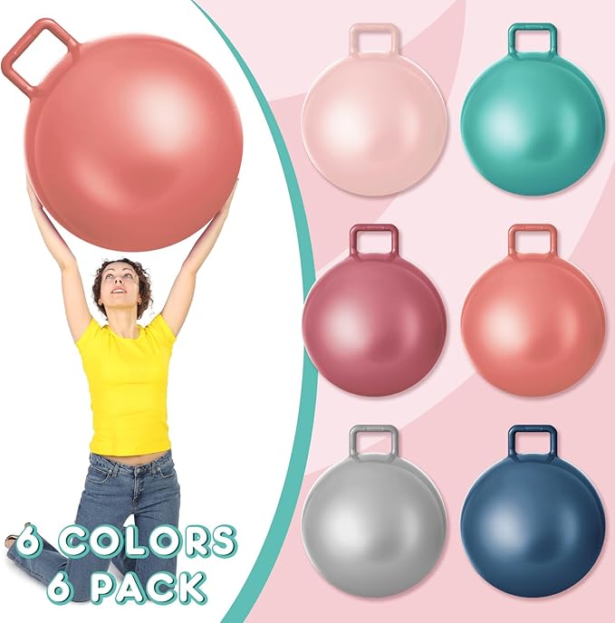 Lewtemi 6 Pcs Hopper Ball Carnival Outdoor Games 32 Inch Jumping Hopping Inflatable Bouncing Ball with Handle and Air Pump for Sport Exercise (Boho Color)