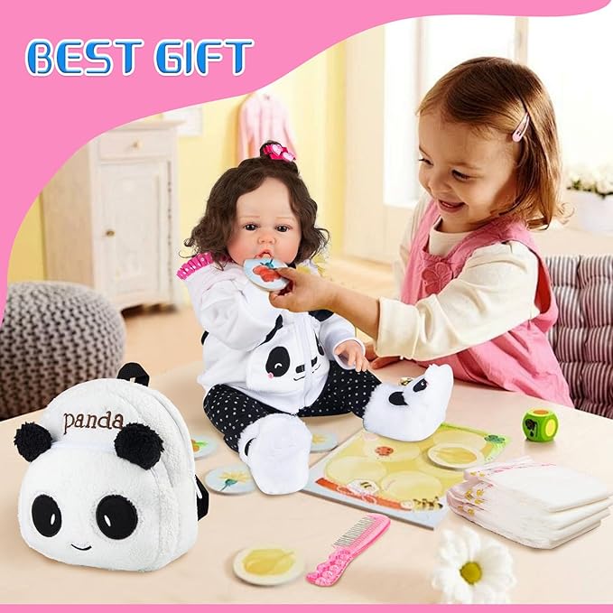 Reborn Baby Dolls Clothes Girl Outfits Accesories Panda 11 Pcs Set for 17-19 Inch Reborn Doll Newborn Girl&Boy with Backpack&Diaper