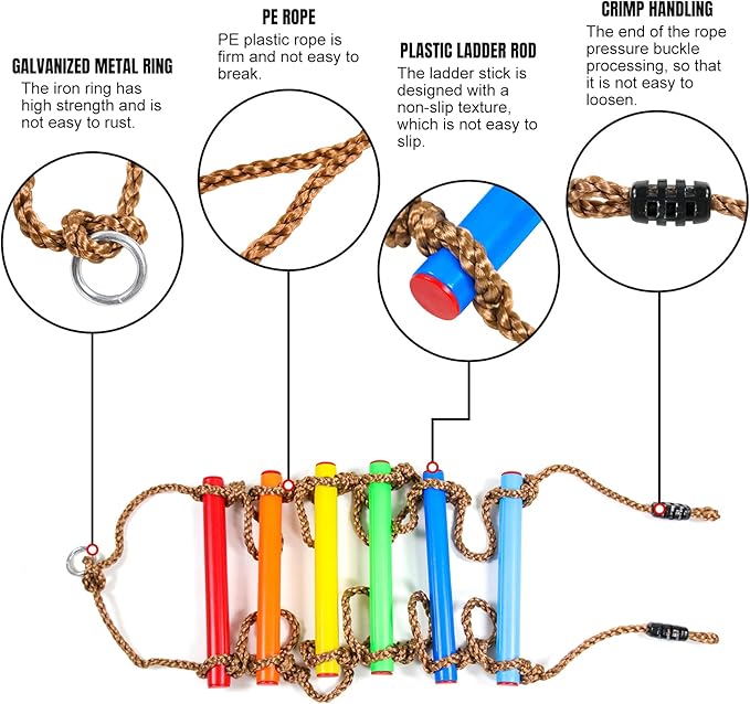 Perantlb 6.8ft Climbing Rope Ladder for Kids or Adult - Climbing Game for Swing Accessories - Tree House, Playground, Play Set for Boys Children