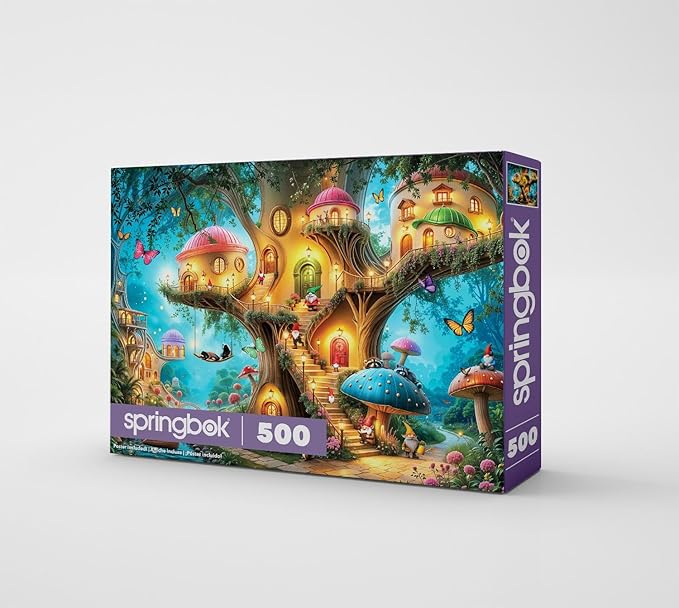 Springbok Gnome Treehouse Village 500 Piece Jigsaw Puzzle for Adults - Poster Now Included - Unique Cut Pieces - Made in USA