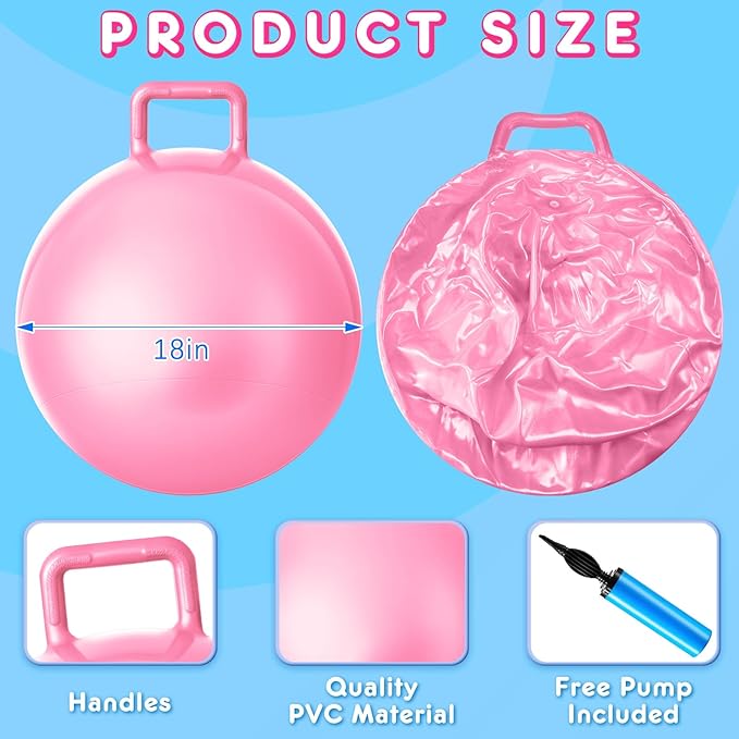 Lewtemi 6 Pcs Hopper Ball Carnival Outdoor Games 18 Inch Jumping Hopping Inflatable Bouncing Ball with Handle and Air Pump for Sport Exercise