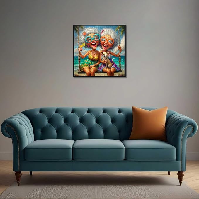 Old Woman Puzzles for Adults 500 Pieces - Happy Grandma Paper Puzzle, Funny Elderly Sisters Beach Swing Puzzle, Ladies Friends Puzzles, Home Decor Challenge Gift for Old People and Best Women Friend
