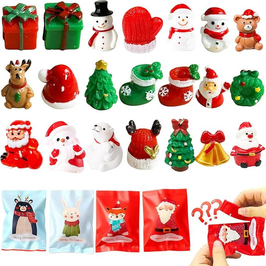 12-Pack Christmas Resin Mystery Bags – Mini Xmas Figurines Blind Bag Bulk for Holiday Crafts, DIY Decorations, Stocking Stuffers, Party Favors, Ornaments & Collectible Gifts