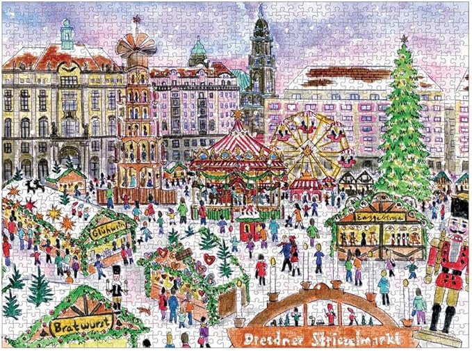 Galison Michael Storrings Christmas Market 1000 Piece Puzzle from Galison - Featuring Beautiful Illustrations of a Festive Snowy Town, 27" x 20", Makes a Wonderful Gift