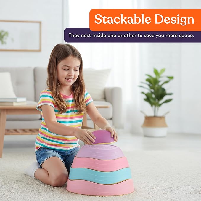 Special Supplies Stepping Stones for Kids, 5 Balance Indoor and Outdoor Blocks Promote Coordination, Balance, Strength, Child Safe Rubber, Non-Slip Edging, Stackable