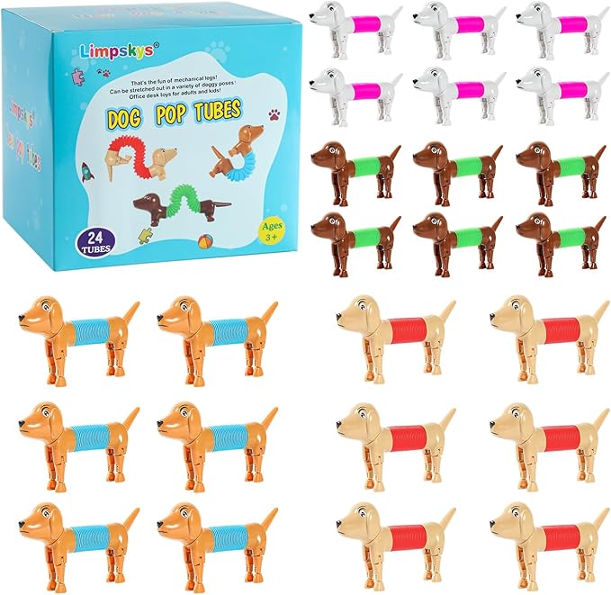 Dog pop Tubes fidgets, Easter Egg Stuffers, Sensory Toys for Kids 5-7, fidgets for Toddler, Easter Basket , Easter Egg fillers（24 Pcs Dog）