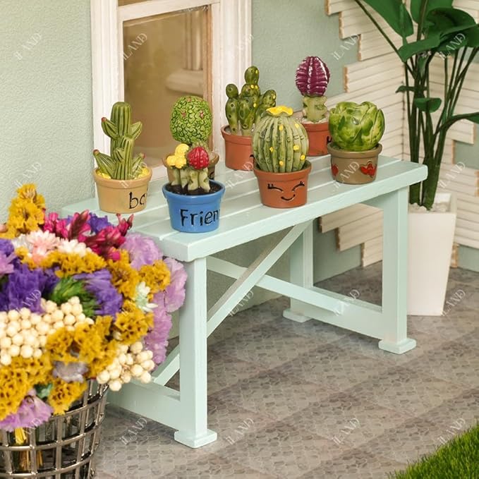 iLAND Dollhouse Furniture of Wooden Table for Doll House Garden Decor, Miniature Dollhouse Accessories Tiny Table Model on 1/12 Scale