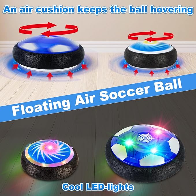 4-in-1 Hover Soccer Ball Hockey & Bowling Set, LED Air Floating Sports Toy for Indoor Outdoor Play for Kids Ages 3-12, Birthday for Boys Girls Toddlers