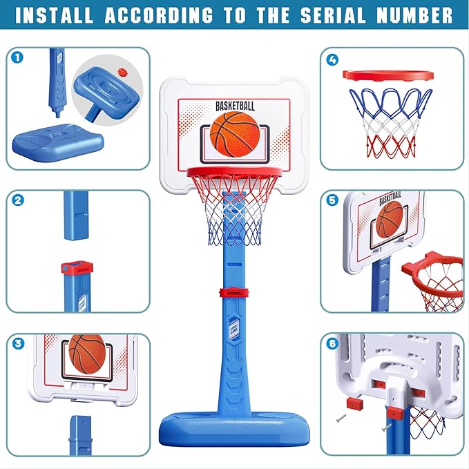 Toddler Basketball Hoop Indoor for Age 1-3, Height Adjustable Poolside Basketball Hoop with 3 Balls for Outdoor Game, Basketball Goal Sport Toys Birthday for Boys Girls 1 2 3 Year