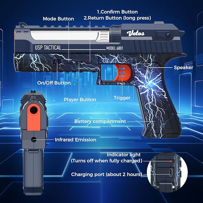 VATOS Smart Electronic Shooting Game Set, 2.4GHz Rechargeable Toy Gun with Auto-Scoring Target and Real-Time Voice Feedback, 4 Game Modes, Indoor and Outdoor Shooting Game Toy for Kids Age 10+, Teens
