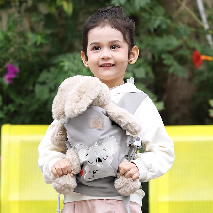 GAGAKU Doll Carrier for Kids Toy Baby Carrier Reborn Doll Carrier with Adjustable Straps for Stuffed Animal American Girl Doll Bitty Baby Doll Accessories - Gray - Embroidered Koala (GGKDC1705)