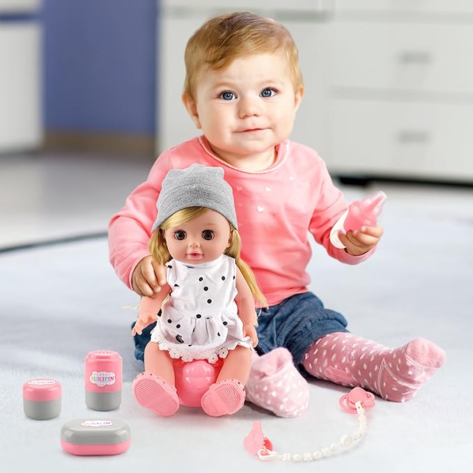 SUKIPIN Baby Doll Bath Set, Baby Dolls for 5 Year Old Girls for Easter Basket Stuffers, Doll Bathtub Toys for 3 4 5 Years Old Girl Birthday Gifts (Bathtub Set)