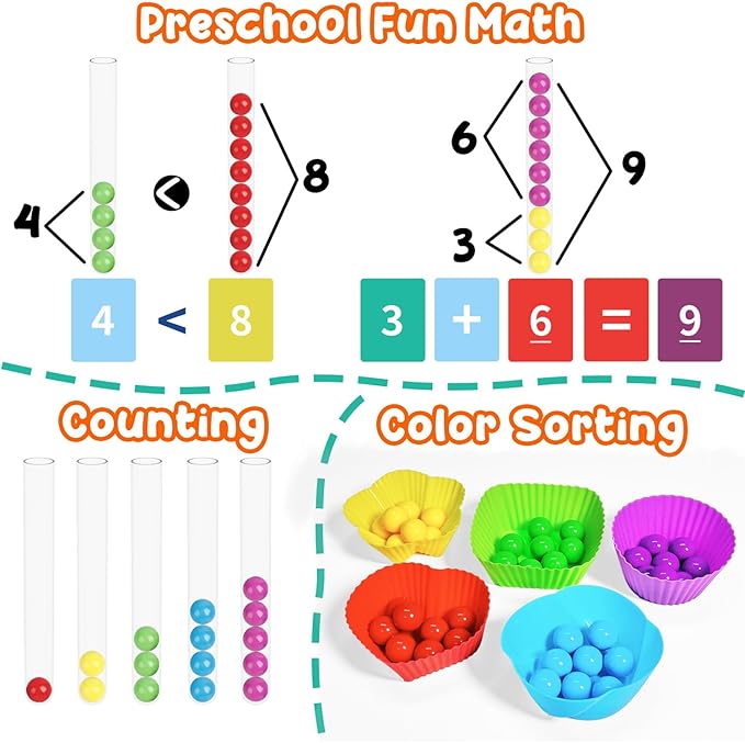 Counting and Color Sorting Kit Toy, Preschool Kindergarten Learning Activities, Math Manipulatives Supplies Matching Games, Fine Motor Skills, Educational Montessori Toys for Kids 3 4 5 6 7 8 Year Old
