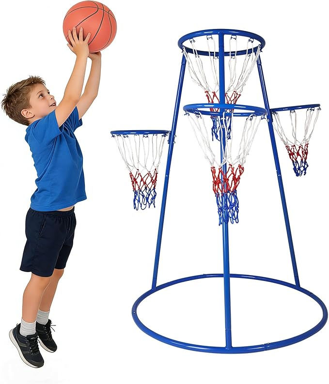 GarveeHome 4-Hoop Kids Basketball Set,Indoor & Outdoor Toddler Basketball Goal for Ages 3-6, Preschool Sports Toy with 4 Balls and Pump, Fun Active Play Gift