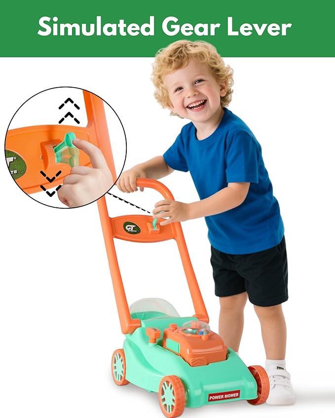 Kids Lawn Mower with Realistic Grass-Cutting Action and Sounds–No Batteries Required | Kids Lawn Mower，Fun Outdoor Push Toy for Kids