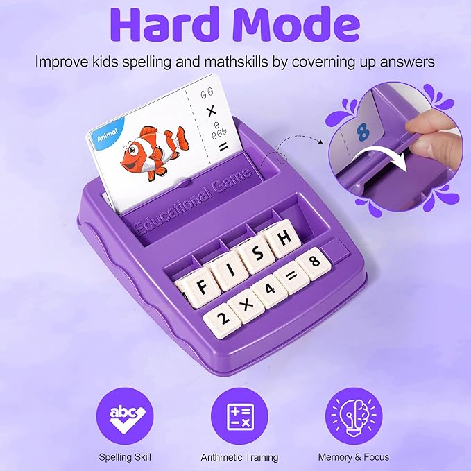 Educational & Learning Toys for Kids, 3-8 Years Old Matching Games with Letter & Math Flash Cards, Christmas Birthday Gifts for Preschool Boys Girls Grandkids - Purple