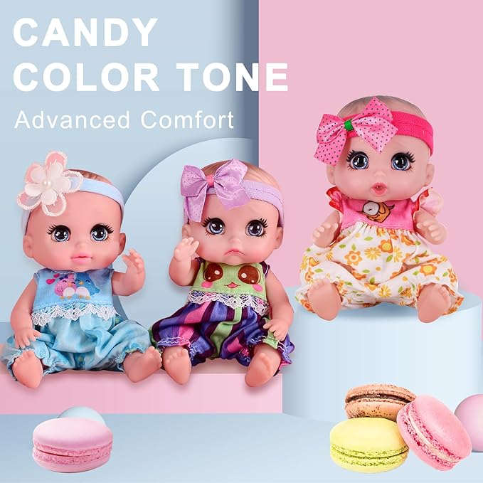 6" Cute Small Baby Doll Newborn Baby All Vinyl Reborn Baby Dolls for Girls Swivel Mini Dolls 16 cm Crying Baby DIY Toys for Ages 3+(Blue)