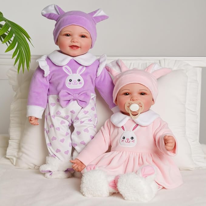 BABESIDE Baby Dolls Twins - 17'' Cute Soft Body Realistic Newborn Twin Dolls Real Life Baby Girl and Boy with Accessories 3+ Year Old Kids Gifts, Pretend Play, Collection