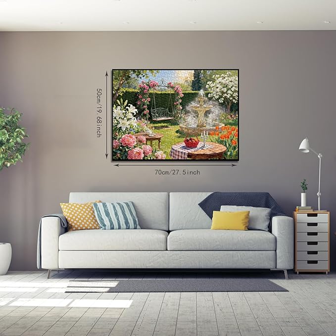 1000 Piece Puzzle for Adults Oil Painting Garden Jigsaw Puzzles with Letters on Back Puzzles for Adults Family Puzzle Gifts for Wall Decor Women Men (27.56x19.7 Inch)
