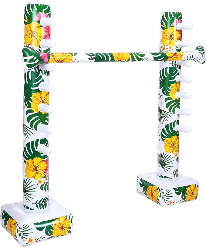 Hawaiian Inflatable Limbo Game 59 Inch Luau Party Games Palm Leaf Aloha Inflatable Decorations Fun Limbo Stick for Party Pole for Adults Tropical Indoor Outdoor Birthday Beach Pool