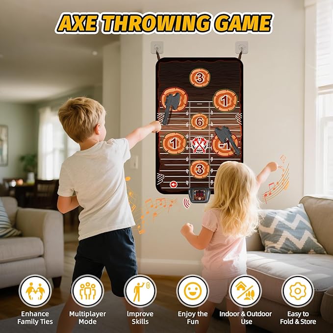 Axe Throwing Target Game Set, Electronic Scoring Throwing Game Toys Gifts for Kids Age of 3-10+ Years Old Boys & Girls, Backyard Indoor & Outdoor Yard Carnival Sport Party Play Game