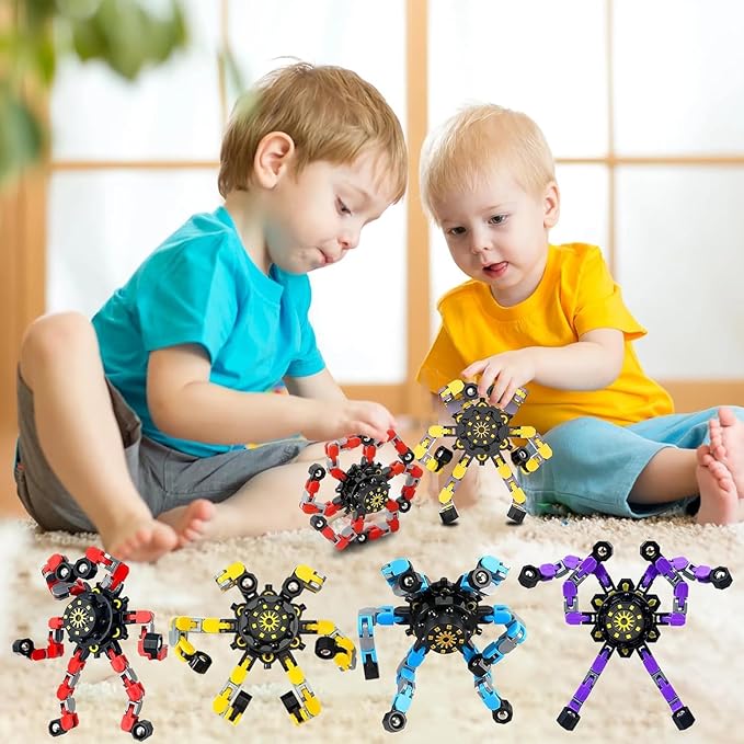 6Pcs Fingertip Gyro Toy Fidget Mechanical DIY Transformable Fidget Spinners Fidget Toys Robot Creative Chain Gyro Toy for Goodie Bag Stuffers Party Favors Gift Prizes Novely Anxiety Toys