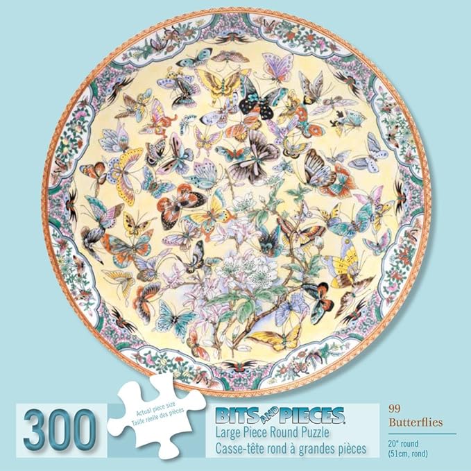 Bits and Pieces Round Jigsaw Puzzle for Adults – Ninety-Nine Butterflies – Colorful Floral Circular Puzzle by Bits and Pieces (300 Piece Puzzle 20" Diameter)