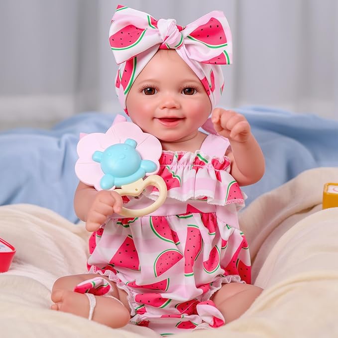 BABESIDE Lifelike Reborn Baby Dolls Sunny - 17Inch Realistic-Newborn Baby Doll Girl with Soft Vinyl Full Body, Smiling Poseable Real Life Baby Dolls with Complete Accessories for Kids Age 3+