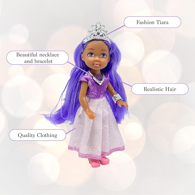 Little Dolls Set with Mini Princess Dolls for Girls – Princess Toy Dolls for Dollhouse –Small Doll Mini Princess Figures with Tiaras, Hair Accessories