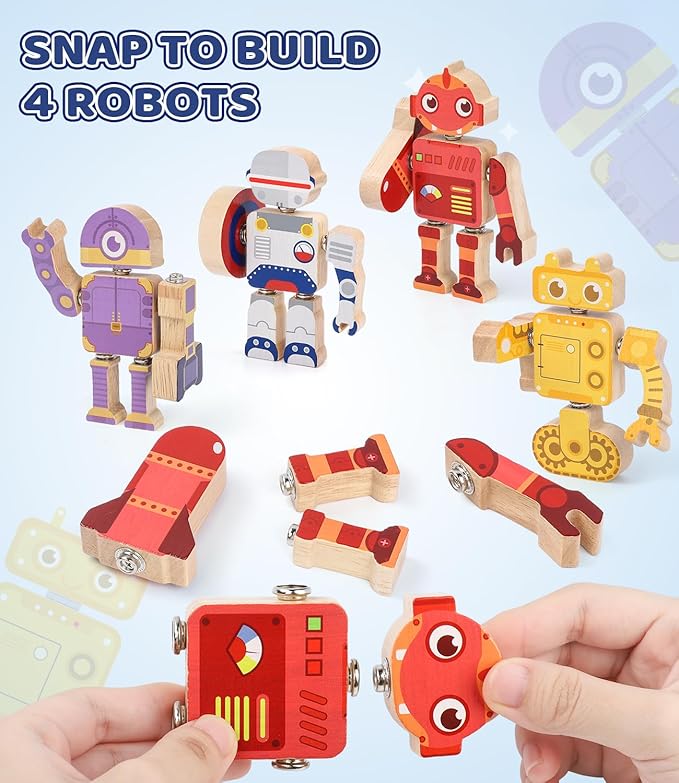Fine Motor Building Robot Blocks for 3+Years Old Kids, Snap on Robots Together Building Blocks, Take Apart Robot Playset, STEM Montessori Fine Motor Skill Learning Birthday Gift for 3+ Years Old Kids