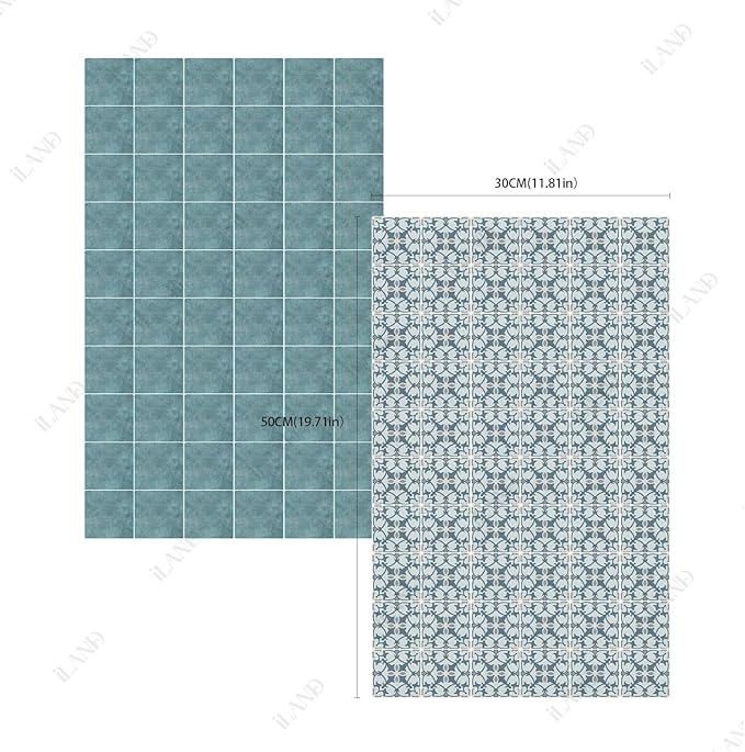 iLAND Dollhouse Flooring on 1/12 Scale 1/6 Scale, Miniature Dollhouse Accessories, 60pcs Double-Sided Dollhouse Floor Tiles (Luxury Rococo Floral & Blue Marble Tiles)