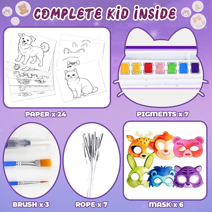Paint with Water Coloring Books for Kids, Mess Free Watercolor Painting Kit with Animal Mask, Painting Activity for Kids Ages 3-5 4-8, Arts Crafts Drawing Gift Toy for Boy Girl