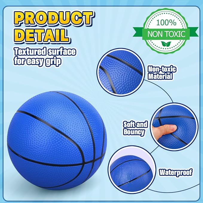 9.8 inch Basketball for Kids Adult, Rubber Bouncy Payground Kickball Dodgeball, Soft Ball for Basketball Hoop, Size 7 PVC Ball Sports Toy for Indoor Outdoor Water Pool Summer Party
