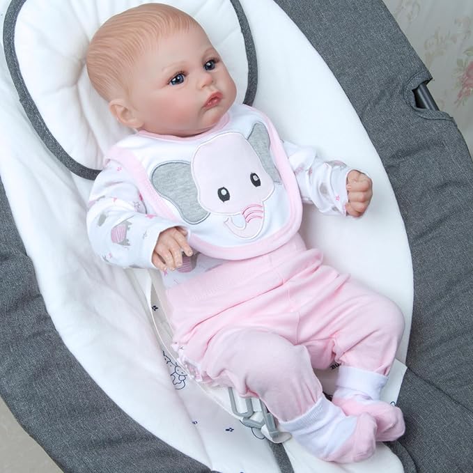 4 pcs Reborn Baby Doll Clothes Set for 17-22 Inch Newborn Baby Dolls Pink Doll Outfits with Bodysuit Bib Socks Girl Doll Accessories
