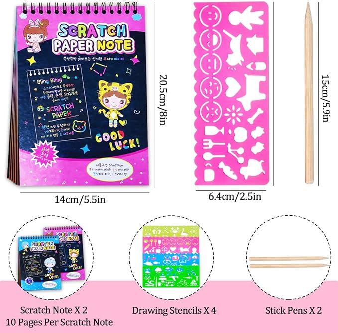 JUNQIU Scratch Paper Art for Kids, 2 Pack Bulk Rainbow Scratch Paper Crafts Toys for 3 4 5 6 7 8 9 10 Years Old Girls Kids Birthday Gifts