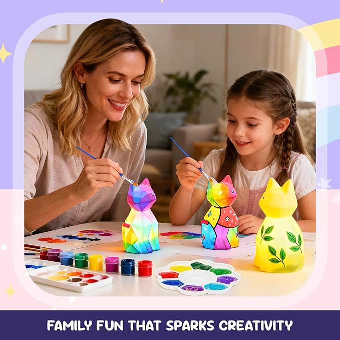 Paint Your Own Cat Lamp Kit, Arts & Crafts DIY Cat Crafts Night Light for Kids Ages 4-8,Art Supplies Party Favor Painting Kit,Christmas Birthday Gifts for Girls Boys Age 4 5 6 7 8 9 10 11 12