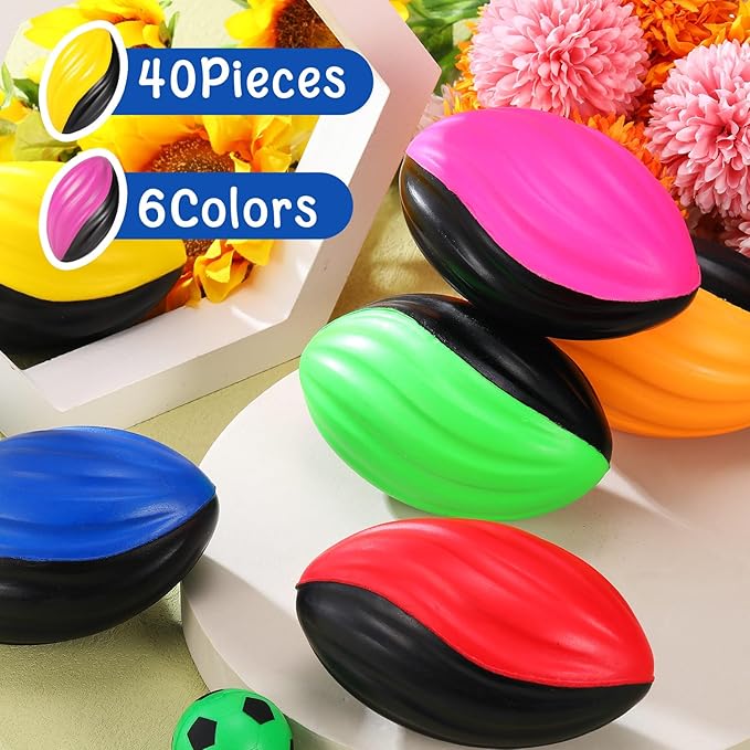 Woanger 40 Pcs Mini Foam Football Bulk 5 Inch Soft Small Footballs for Kids, Two Tone Spiral Colorful Balls for Sport Birthday Party Favors, Classroom Prizes, Indoor Outdoor Games(Multicolor)