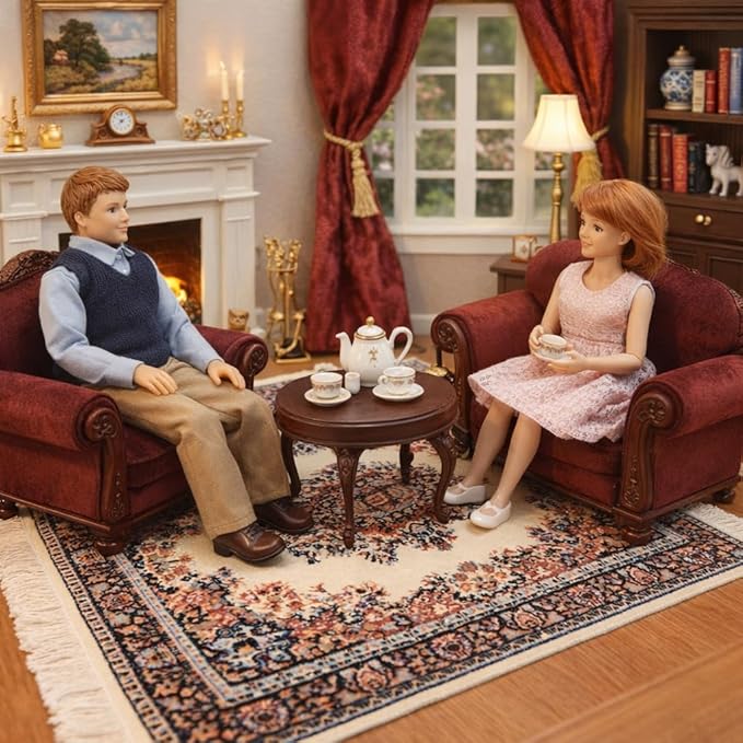 Set of 2 Dollhouse Area Rugs – Miniature Carpet Accessories for Doll Houses, 10 x 7 Inch Rectangular Floor Décor, Oriental Style