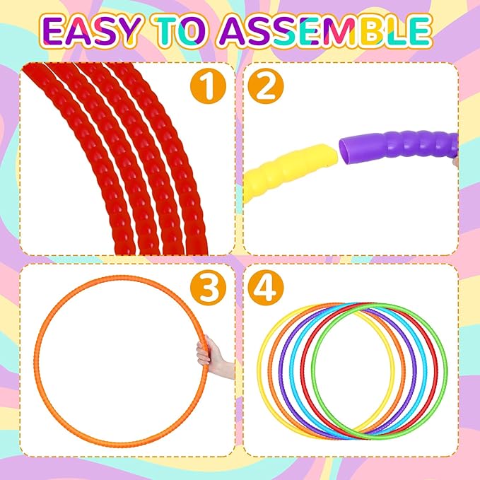 Sratte 6 Pcs Exercise Hoop Detachable Adjustable Plastic Hoops Snap Together Toy Ring Color Playground Toys for Girls and Boys Party Games, Sports, Exercise, Dog Training(28 Inch,Stylish Colors)