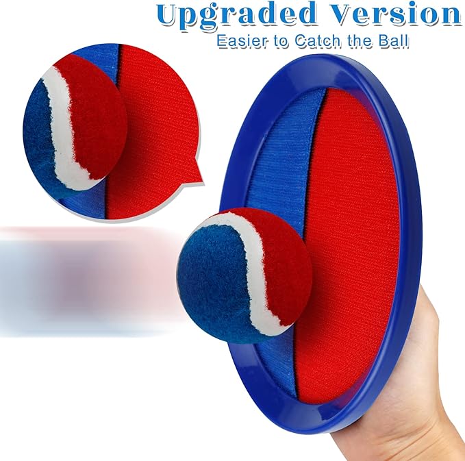 Toss and Catch Game Set, Outdoor Games with 4 Paddles 4 Balls and 1 Storage Bag, Great Outdoor Toys/Gifts for Kids, Classic Beach and Yard Games