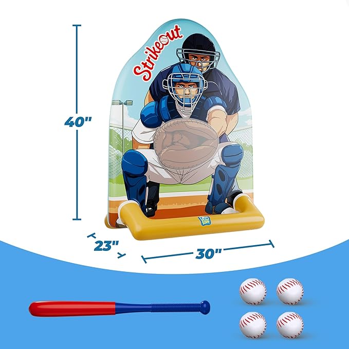 Funscape Kids Inflatable Baseball Pool Toy, Fun Swimming Pool Soft Ball Toss Game, Outdoor Yard Water Bat Target Sports Activity, Cool Summer Beach Family Party Gift 3 4 5 6 7 8 Yr Boy Girl Child Teen