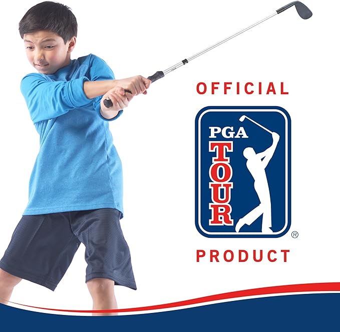 Franklin Sports PGA Tour Kids' Plastic Golf Clubs Set - Youth Toy Plastic Clubs + Bag - Kids' Golf Set with Bag + Balls - Adjustable Length for Boys + Girls - Red + Blue